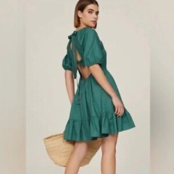 Peter Som Puff Sleeve Dress MIDI 6 Teal Green - Picture 2 of 6